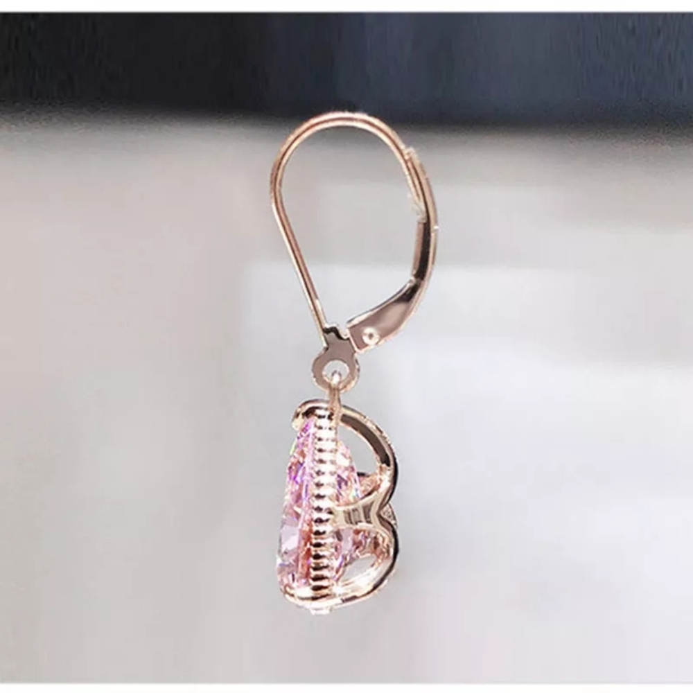 New S925 Silver Drop Pink CZ Earrings - Picture 3 of 5